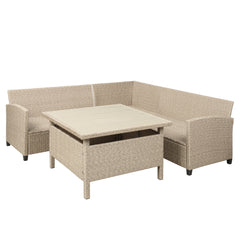 6-Piece Outdoor Wicker Sectional Sofa with Table and Benches