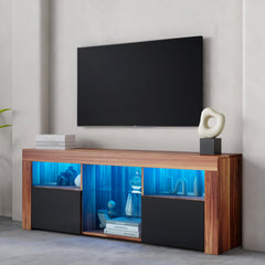 Modern TV Stand with Matte Body, High Gloss Fronts & 16 Color LEDs for 57 Inch TV, Black
