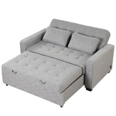 65.7" Linen Upholstered Sleeper Bed , Pull Out Sofa Bed Couch attached two throw pillows,Dual USB Charging Port and Adjustable Backrest for Living Room Space, Gray