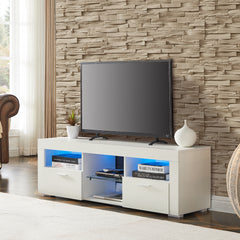 Modern TV Stand with LED Lights & High Glossy Front, White