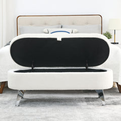 NOBLEMOOD End of Bed Storage Bench, Upholstered Ottoman with Storage and Hinge for Bedroom Living Room, Beige