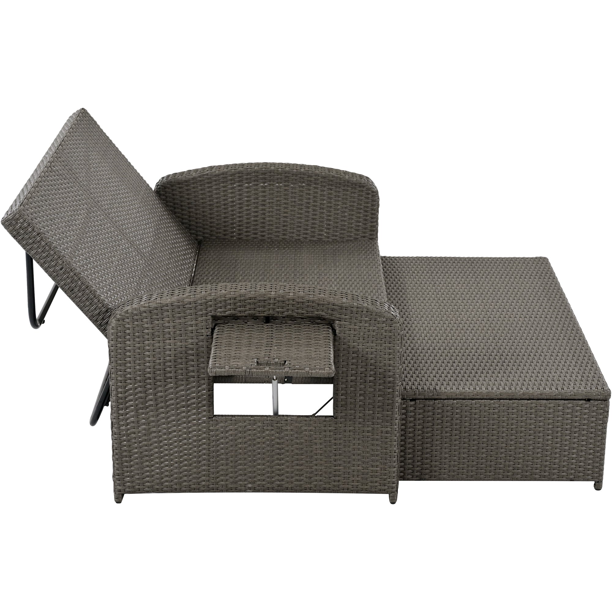 2-Person Patio Wicker Chaise Lounge Reclining Daybed with Adjustable Back, Cushions & Protection Cover,Gray