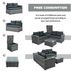 4 Pcs Outdoor Furniture Sofa Set with Storage Box