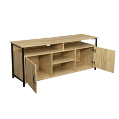 Modern Wood TV Stand with Metal Legs, Oak