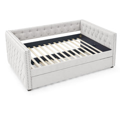 NOBLEMOOM Full Daybed with Twin Size Trundle Upholstered Tufted Sofa Bed, Beige