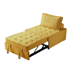 4 in 1 Pull-out Linen Fabric Sleeper Sofa Bed w/ Pillow & Side Pockets, No Armrest, Yellow