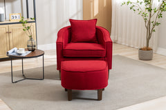 NOBLEMOOD Accent Chair with Ottoman, Mid Century Modern Barrel Chair Upholstered Club Tub Round Arms Chair, Red