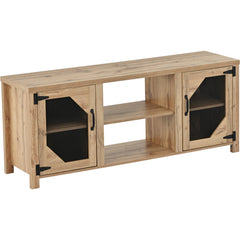 Modern TV Stand for 65” TV with Large Storage Space, 3 Levels Adjustable Shelves & Magnetic Cabinet Door, Natural Wood