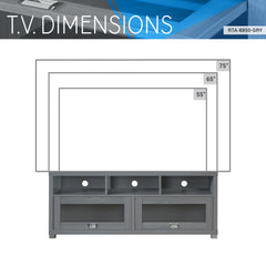 TV Stand with 2 Glass Panel Cabinets & 3 Open Shelves for TVs up to 75", Gray