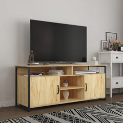 Modern Wood TV Stand with Metal Legs, Oak