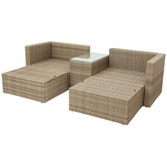 5-Piece Patio Wicker Sectional Sofa Set with Ottomans and Cushions, Brown Rattan