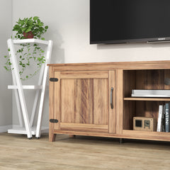 Traditional Wood TV Stand with Two Doors, Light Brown