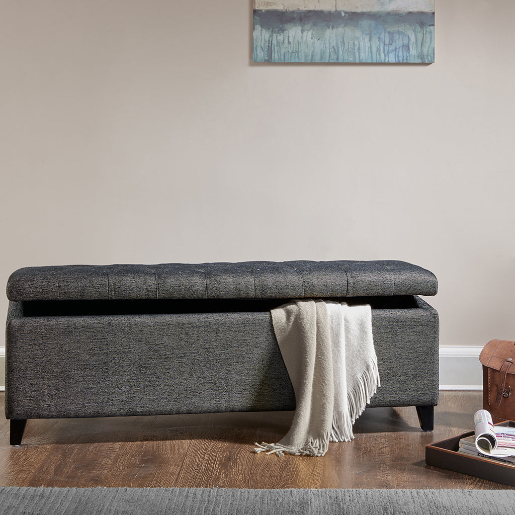 NOBLEMOOD End of Bed Storage Bench w/ Safety Hinge and Wood Frame for Bedroom Living Room， Gray