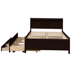 Full Bed with Bookcase,Twin Trundle with Drawers, Espresso