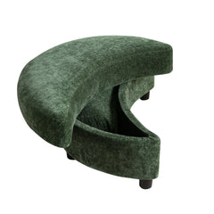 NOBLEMOOD 32.7" W Half Crescent Moon Storage Bench Large Upholstered Sofa Ottoman w/ Tray Serve for Living Room, Entryway, Hallway（Green）