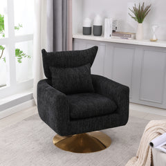 Classic Mid-Century 360-degree Swivel  Accent Chair, Black Linen