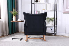 Mid Century Modern Velvet Upholstered Rocking Chair with Padded Seat for Living Room, Bedroom (Black)