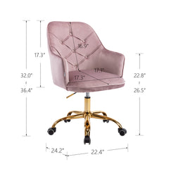 NOBLEMOOD Velvet Swivel Shell Chair for Living Room Modern Leisure Armchair with Wheels for Home Sturdy Room, Pink