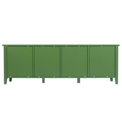 71" Stylish TV Stand with Solid Wood Frame & Glass Door, Antique Green