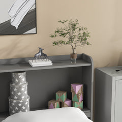 Full Bed with Bookcase,Twin Trundle with Drawers, Gray
