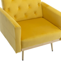 NOBLEMOOD Velvet Accent Chair with Adjustable Armrests and Backrest, Button Tufted Lounge Chair, Yellow