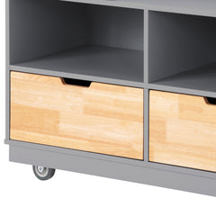 Rolling Mobile Kitchen Island with Solid Wood Top, 2 Drawers & Tableware Cabinet, Grey Blue