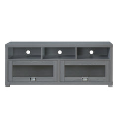 TV Stand with 2 Glass Panel Cabinets & 3 Open Shelves for TVs up to 75", Gray