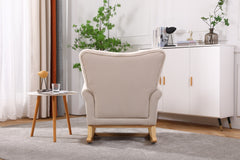 High Back Rocking Chair with Velvet Fabric and Rubber Wood Legs, Beige