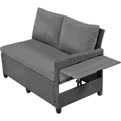 5-Piece Patio Rattan Dining Set with 2 Extendable Side Tables, Washable Covers, Gray