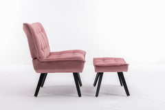 Modern Soft Velvet Fabric Accent Chair with Ottoman Black Legs, Pink