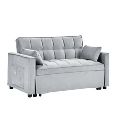 55" Sleeper Sofa Couch w/ Pull Out Bed,  Pillows & Side Pockets, Bright Gray