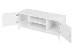 Boho TV Console with Rattan Doors for Bedroom & Living Room, White