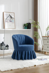 Linen Fabric Accent Swivel Chair Auditorium Chair With Pleated Skirt For Living Room Bedroom Auditorium,Blue