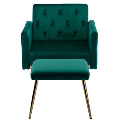 NOBLEMOOD Velvet Accent Chair with Adjustable Armrests and Backrest, Button Tufted Lounge Chair, Green