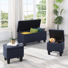 NOBLEMOOD 3 in 1 End of Bed Storage Bench & 2 Ottoman Benches w/ Storage for Living Room Bedroom Entryway Navy