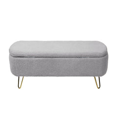 NOBLEMOOD Storage Ottoman Bench for End of Bed w/ Gold Legs, Modern Grey Faux Fur Entryway Bench Upholstered Padded with Storage for Living Room Bedroom