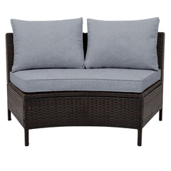 5 Pieces Outdoor Wicker Sofa Half-Moon Sofa Set with Tempered Glass Table, Gray