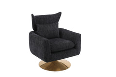 Classic Mid-Century 360-degree Swivel  Accent Chair, Black Linen