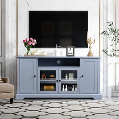 TV Stand with 2 Tempered Glass Doors, Adjustable Panels, Open Style Cabinet & Sideboard for TVs up to 65", Gray