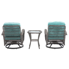 3 Pcs Outdoor Wicker Swivel Chair Set With Coffee Table and Cushions