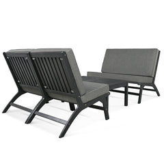 4-Piece V-shaped Chair set, Acacia Solid Wood Outdoor Sofa, Black And Gray