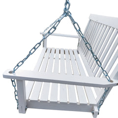 Hanging Porch Swing Wood Swing Bench with Hanging Chains, White