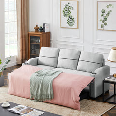 Linen Sofa Couch with Chaise Lounge & Pull-out Storage Bin, Light gray