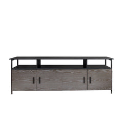 80-Inch Modern Simple Wood Grain TV Stand with Open Multifunctional Shelves, Black+ Gray