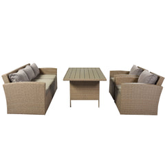 4-Piece Outdoor Conversation Set Wicker Furniture Sofa Set with Grey Cushions