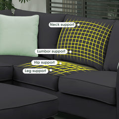 7 Pcs Living Room Sectional Sofa Couches with Ottoman, 3 Pillows, Black