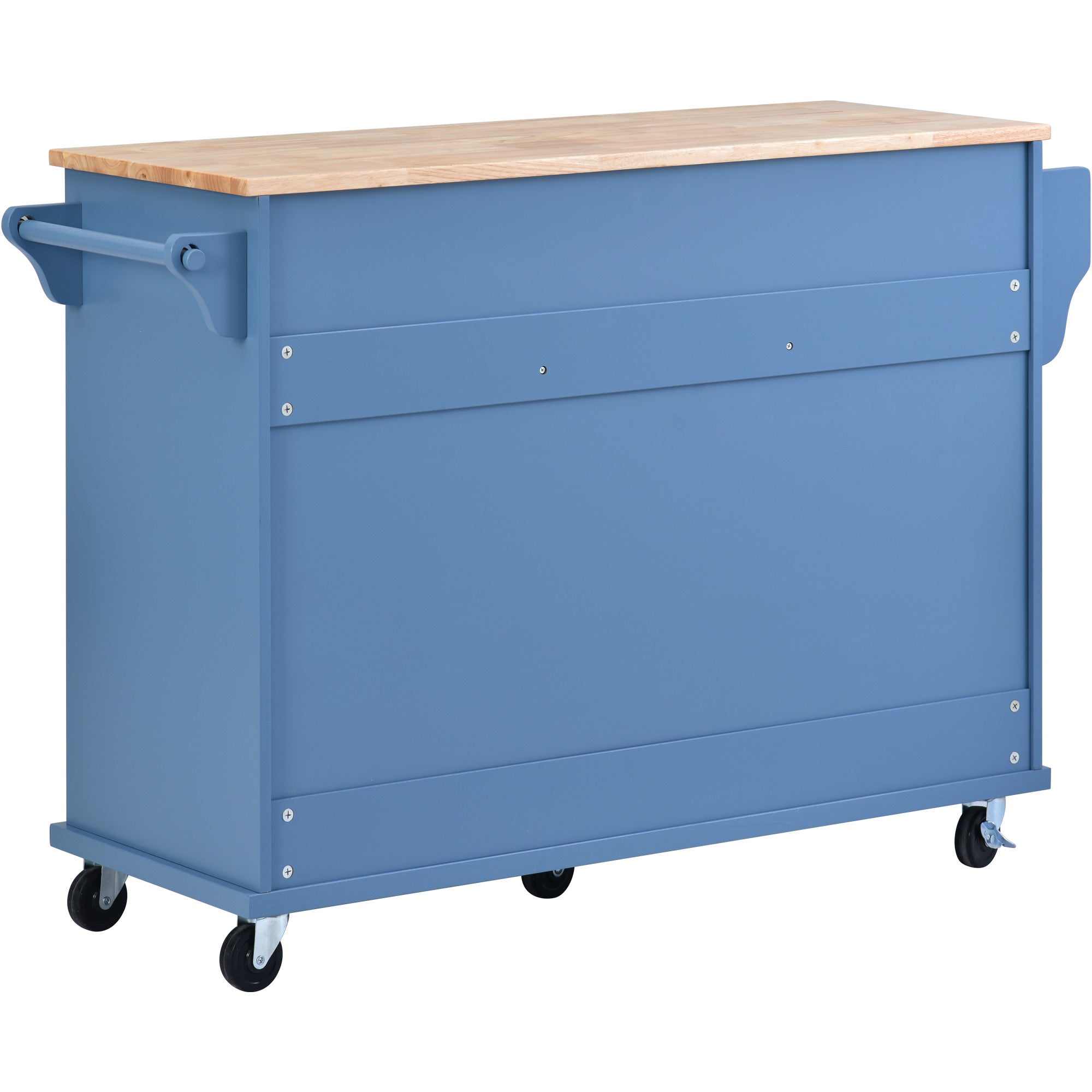 Kitchen Island Cart with Rubber Wood Desktop for Storage, Blue