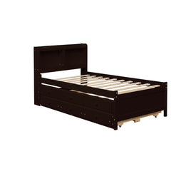 Full Bed with Bookcase,Twin Trundle with Drawers, Espresso