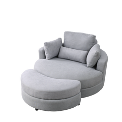 Swivel Accent Barrel Sofa Lounge Club Big Round Chair with Storage Ottoman, Pillows, Grey