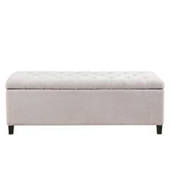 NOBLEMOOD Tufted Top End of Bed Storage Bench for Bedroom, Sofa Ottoman with Storage and Wood Legs for Living Room, White